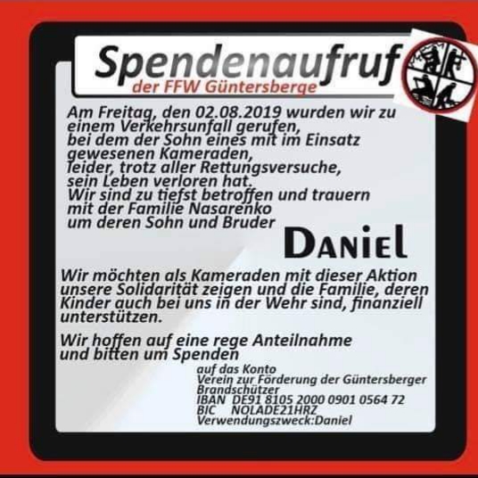 Spendenaufruf Daniel Nasarenko